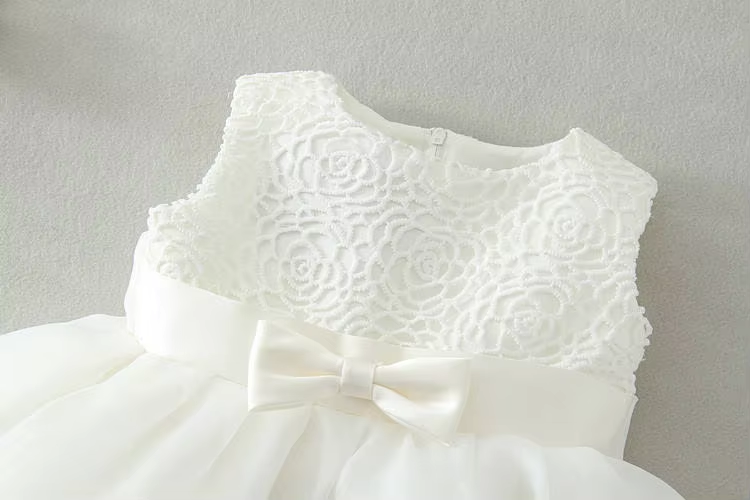 2089 Baby Girls White Lace Baptism Dress 3-24 Months Sleeveless Bow A-Line Christening Gown for Wedding Communion Formal Party