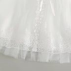 7951 Baby Girls White Sequin Lace Baptism Dress 3-24 Months Puff Sleeve Bow Tulle Christening Gown