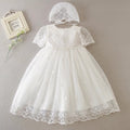 7527 Christening Fancy Outfits Luxury Bow Lace Baby Girls Tulle with Bonnet New Design Cute Embroidered Elegant Baptism Dress