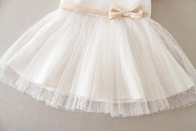 7520 Christening Flower Newborn Gown White Baby Infant Girl Baptism Dresses With Bow