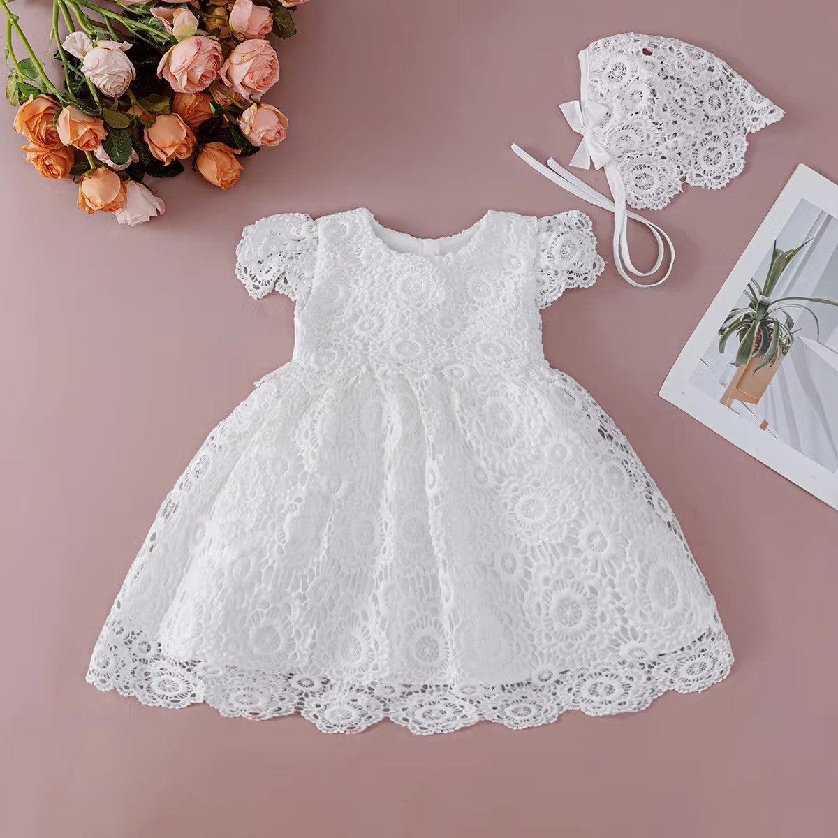 7523 Soft New Born Baby Girl Lace Party Dresses White First Communion Christening Gown Infant Baptism Dress