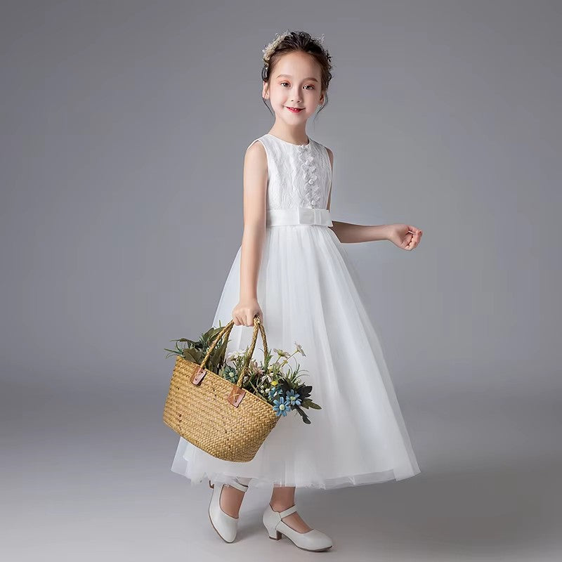 8550/8549 Lace Girls Wedding Dress Embroidered Birthday Party Dresses Communion Dresses for Kids Pageant Gown