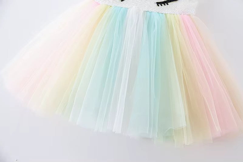 7175 Infant Pageant Dress Colorful Rainbow Infant Christening Birthday Wedding Party Lace Tulle Christening Gown 1Month Baby Dress