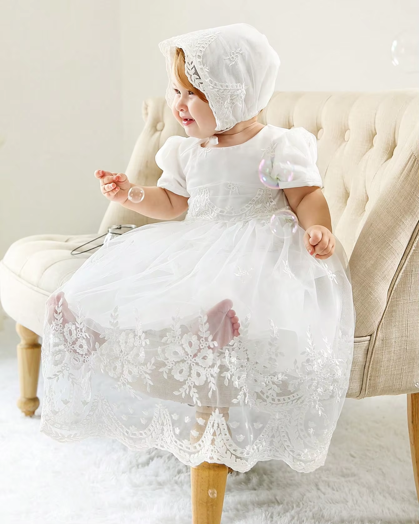 9775 Christening Dress for Baby Baptism Flower Embroidered Gown Outfit for Birthday Party Special Occasion Baptism Clothing