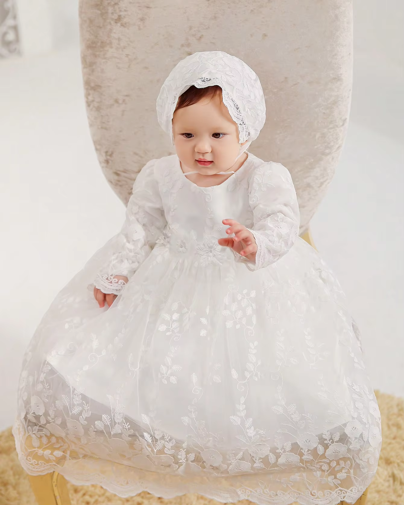 6209 Baby Girl Bowknot LacFashion Baby Girl Bowknot Lace Princess Flower Dresses Performance Birthday Party Dress 0-2Year Old
