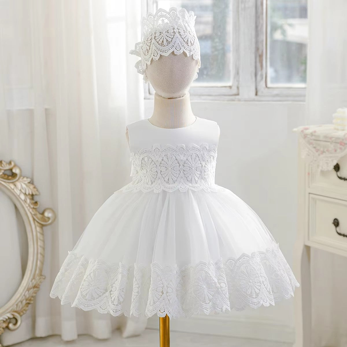 7526 Formal Flower Christening Special Occasions Gown Clothes Set White Baby Girls Embroideries Baptism Dresses for Party