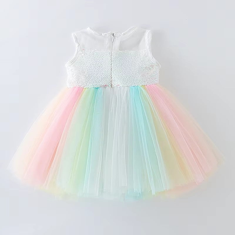 7175 Infant Pageant Dress Colorful Rainbow Infant Christening Birthday Wedding Party Lace Tulle Christening Gown 1Month Baby Dress