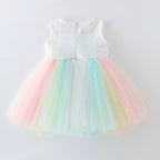 7175 Infant Pageant Dress Colorful Rainbow Infant Christening Birthday Wedding Party Lace Tulle Christening Gown 1Month Baby Dress