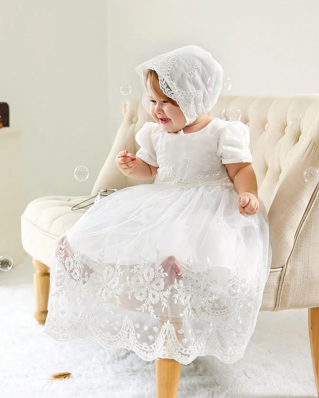 9775 Christening Dress for Baby Baptism Flower Embroidered Gown Outfit for Birthday Party Special Occasion Baptism Clothing