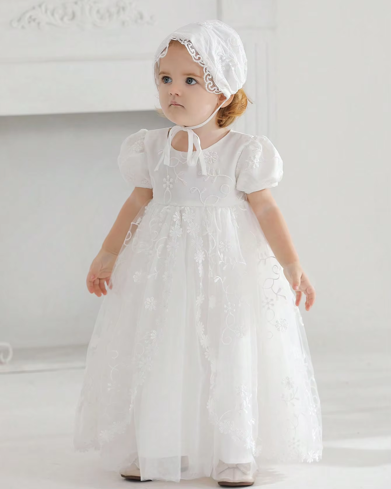 6208 Wholesale Customization Smocked Puffy Long Casual Costume Dress for Newborn 3 Months Baby Girls Communion Christening Baptism