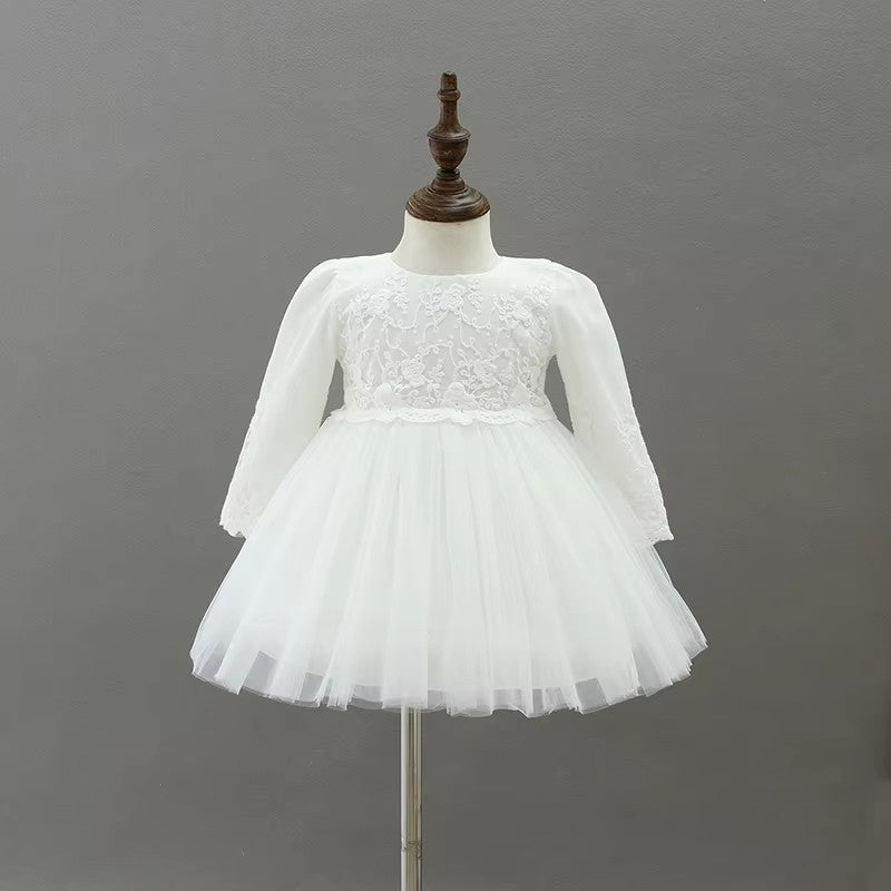 9605 Newborn Baby Clothes Princess Babies Dress One-year-old Christening Gown Long Sleeves Baby Embroidery Dresses with Hat