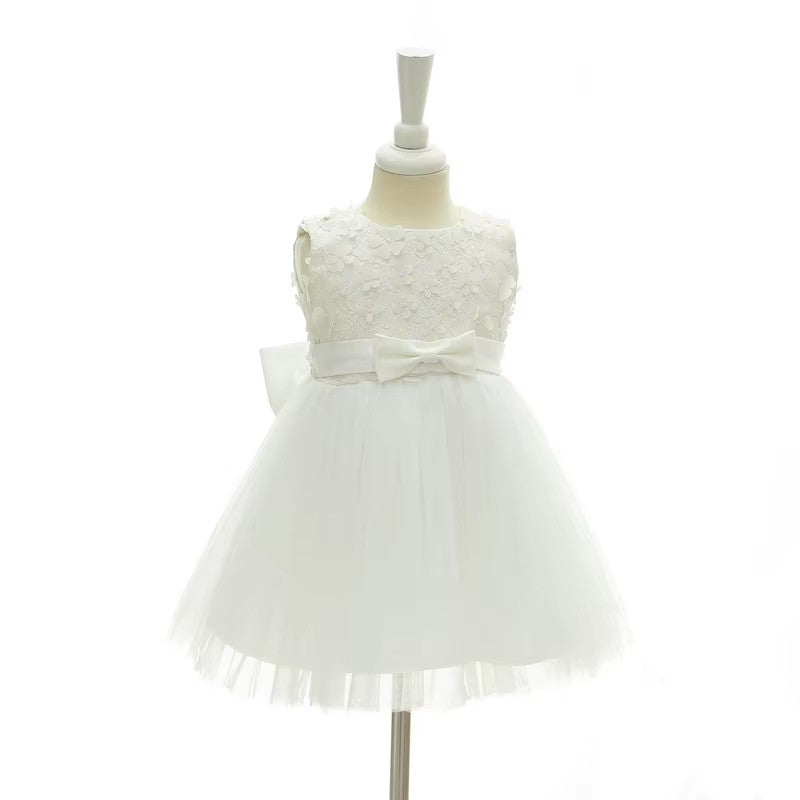 6109 High Quality Boutique Kids Toddler Lace Flower Party Dress Big Bow Baby Girl Dresses Princess White Girl Dress