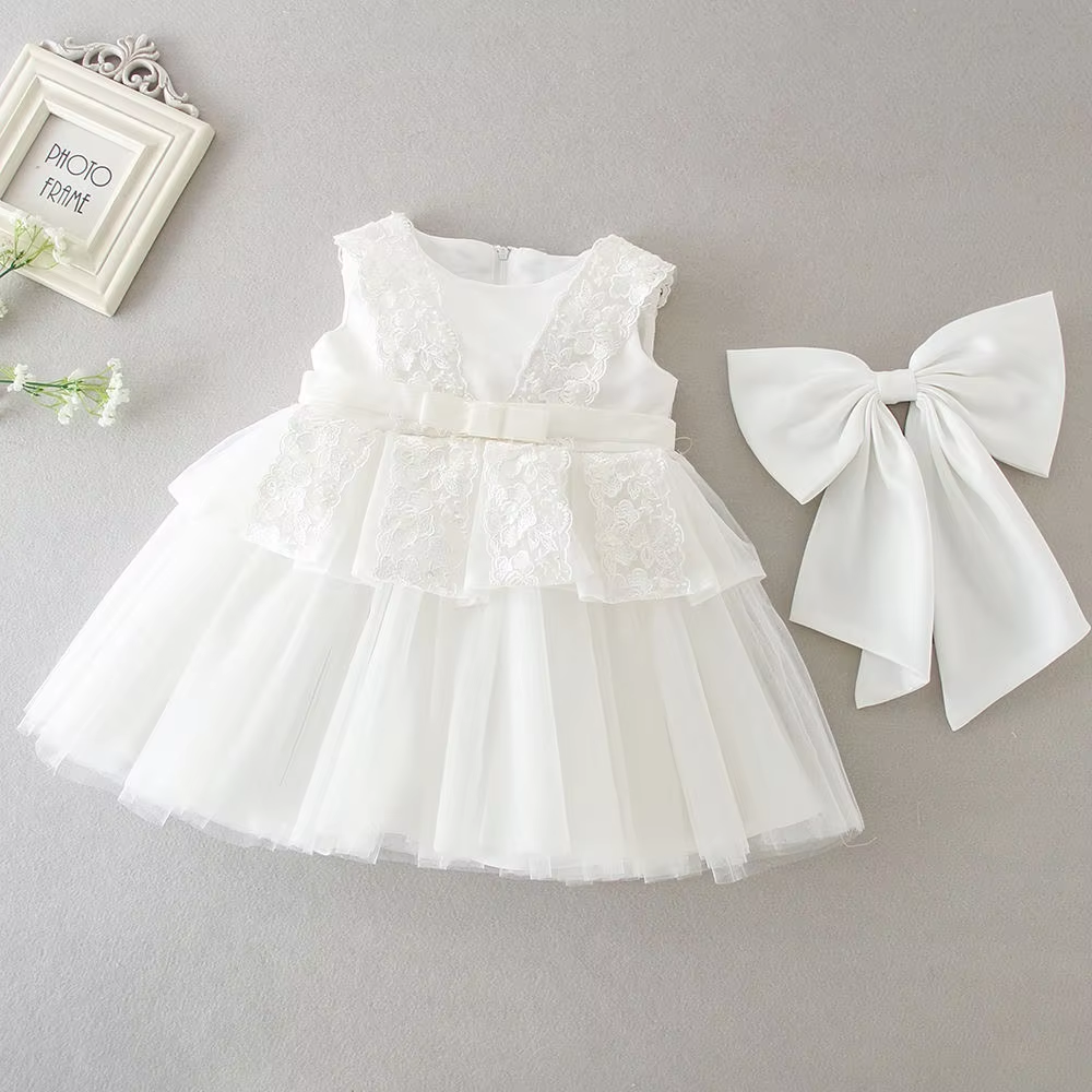 9912 Wholesale White Ruffle Baby Girl Frock Dress Designs for Newborn 0-3 Months First Birthday Christening Baptism Special Occasion