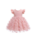 5365 Pink Baby Girl Tulle Romper Dress Tutu Bodysuit Big Bow Flutter Sleeve Birthday Party Outfit 3D Butterfly Cute 3 Months to 3T