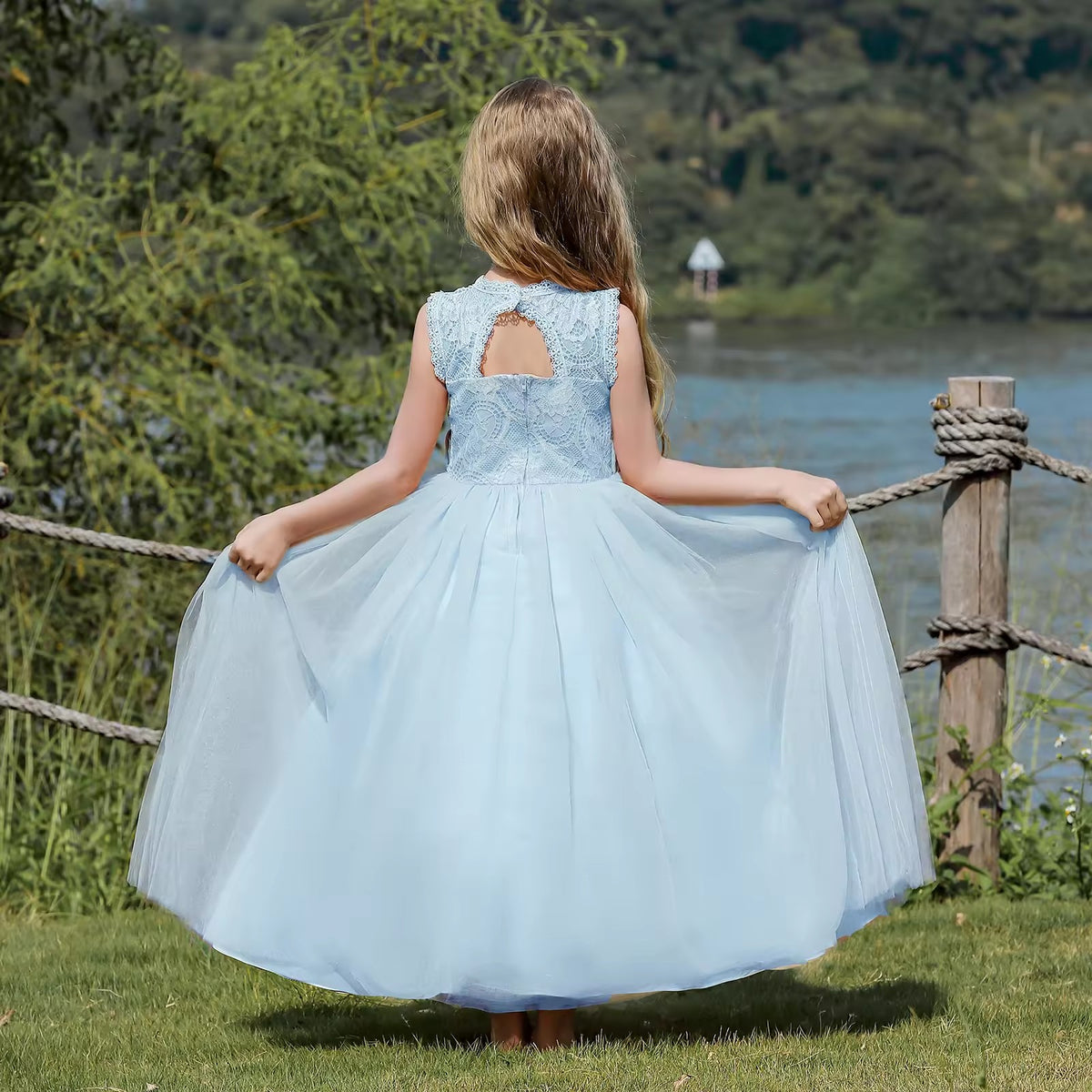 7791 Flower Lace Girls Summer Dresses Wedding Evening Costume Kids Clothes Wholesale Princess Party Pageant Children Dress
