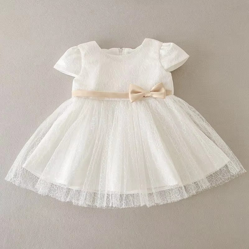 7520 Christening Flower Newborn Gown White Baby Infant Girl Baptism Dresses With Bow