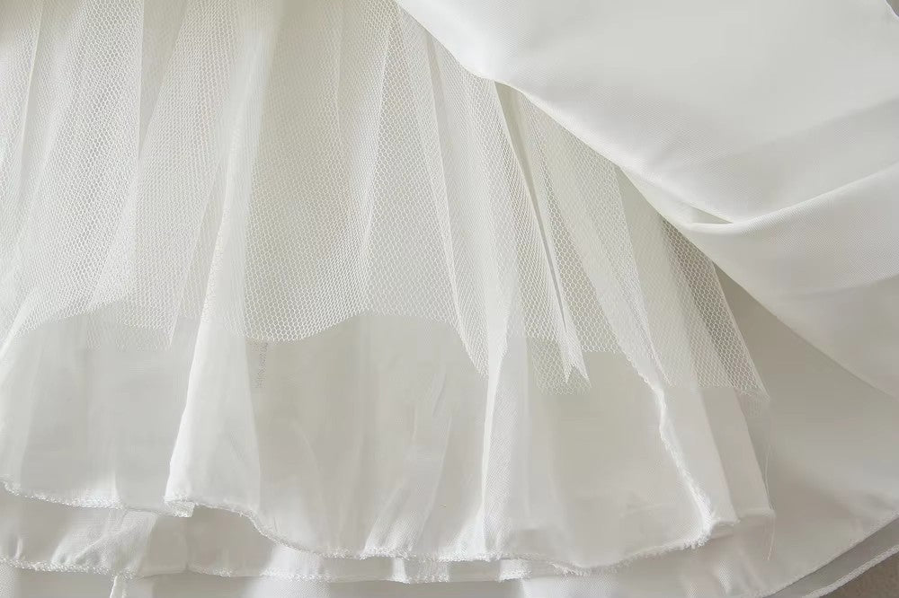 2050 Baptism Dress with Bow Newborn Girls Princess Birthday Party White Baby Dresses Fancy Frock Tutu Dress for Christening