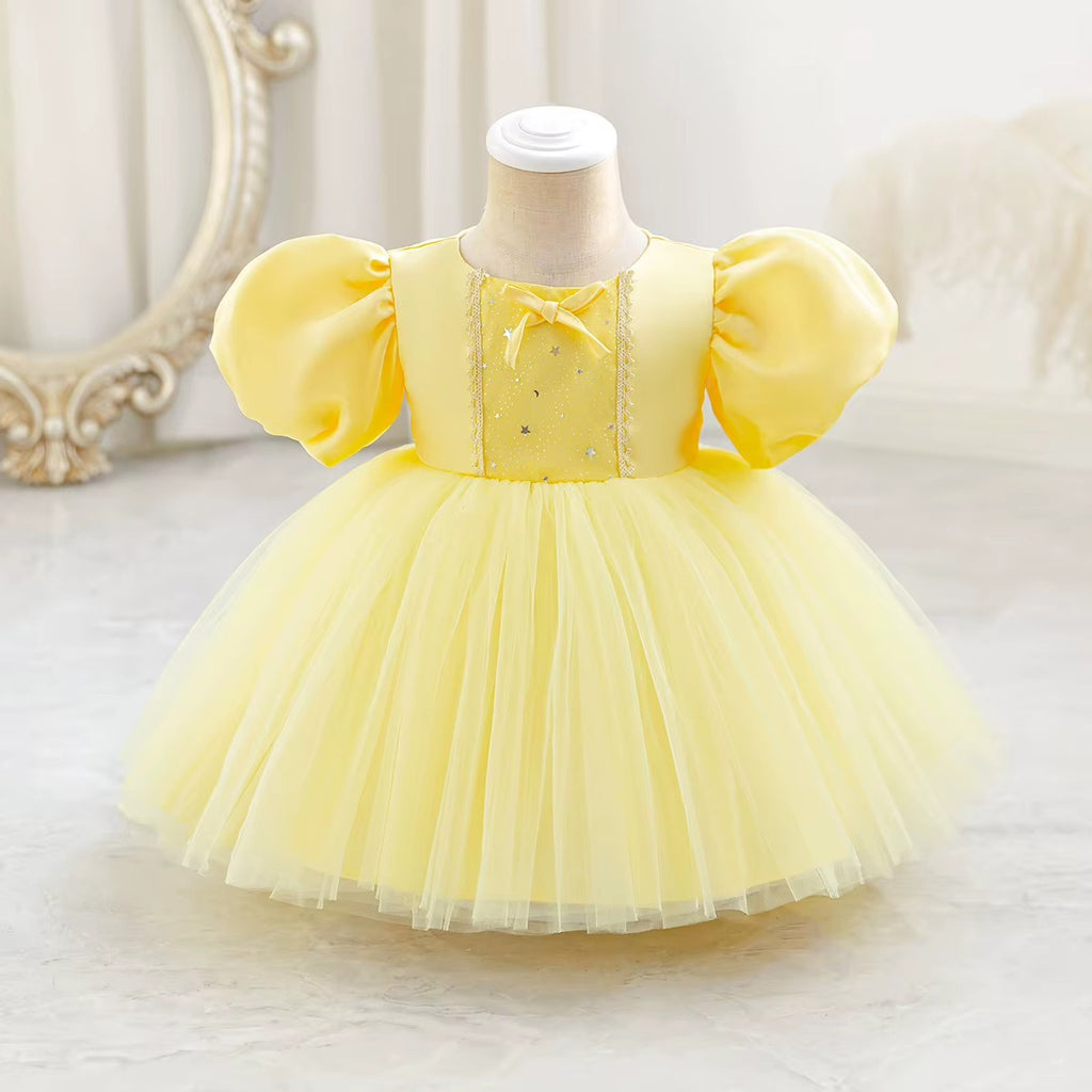6269 Wholesale Yellow Flower Girl Tutu Princess Dress Newborn Baby Girl 1st Birthday Dress for 2Y Toddler Girls Summer Party Wear