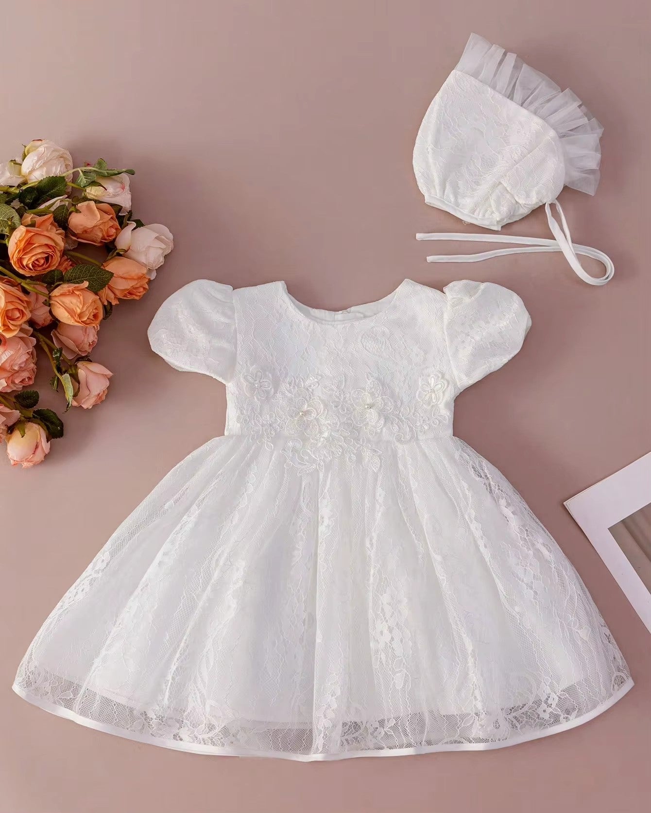 7908 New Embroidery Newborn Baptism White Christening Lace Dress Baby Birthday Party Wedding Dresses Princess Dress Baby Set