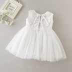 9868 Baby Girls Baptism Dress Christening White Sleeveless Bow Outfits Elegant Fancy Embroidered with Bonnet