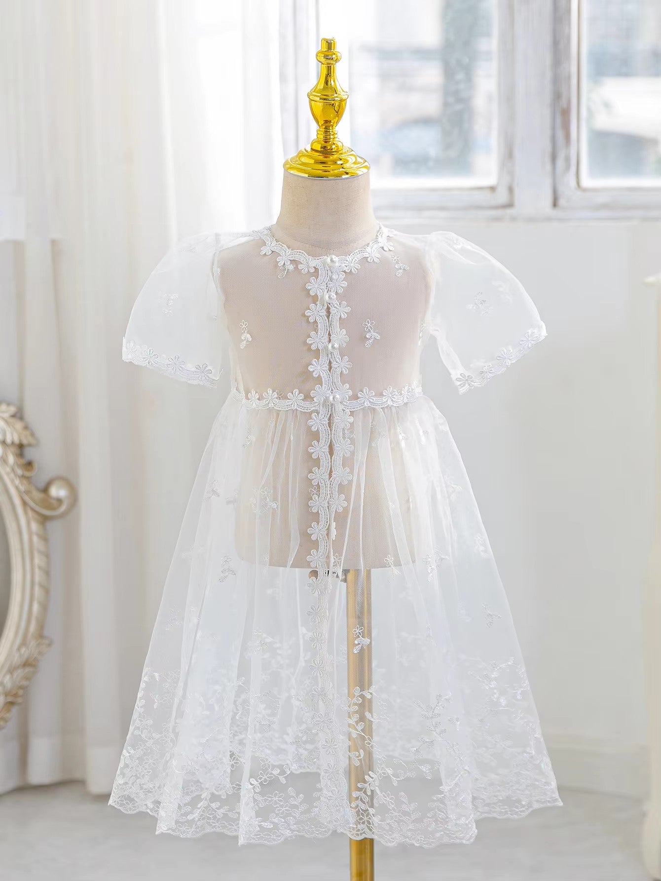 6156 Christening Dress for Baby Girl Baptism White Dresses for Infant Lace Embroidered Tulle Formal Wedding Newborn Baby Clothes