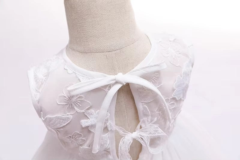 9868 Baby Girls Baptism Dress Christening White Sleeveless Bow Outfits Elegant Fancy Embroidered with Bonnet