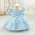 5281 Blue Bows Toddler Baby Dresses 0-12 Months Party Gown Flower Girls Dresses Baby Birthday Clothes Baptism Dress