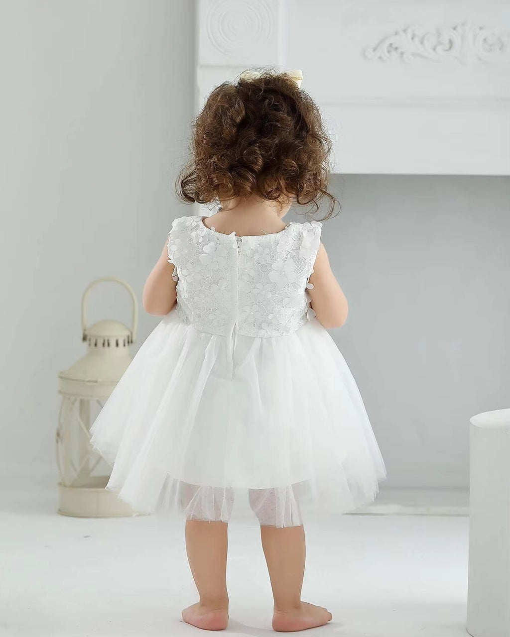 6109 High Quality Boutique Kids Toddler Lace Flower Party Dress Big Bow Baby Girl Dresses Princess White Girl Dress