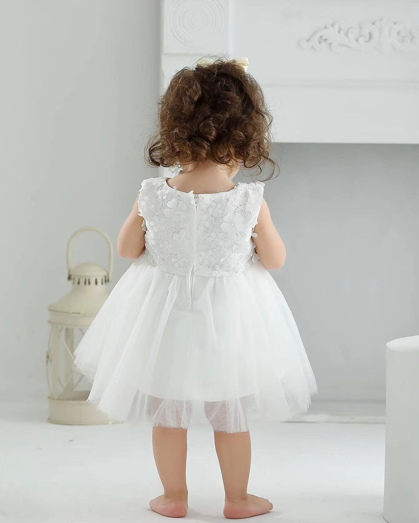 6109 High Quality Boutique Kids Toddler Lace Flower Party Dress Big Bow Baby Girl Dresses Princess White Girl Dress