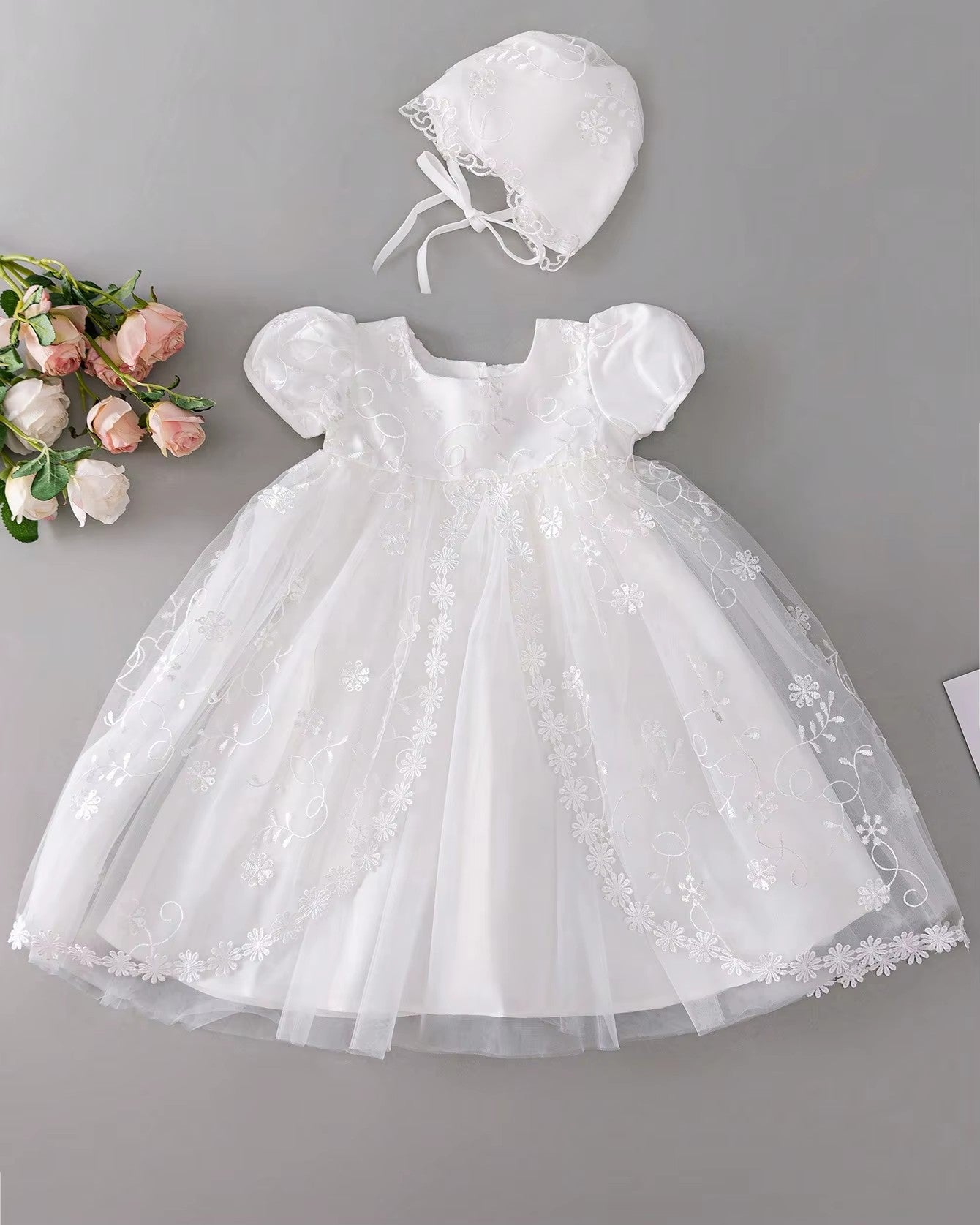 6208 Wholesale Customization Smocked Puffy Long Casual Costume Dress for Newborn 3 Months Baby Girls Communion Christening Baptism