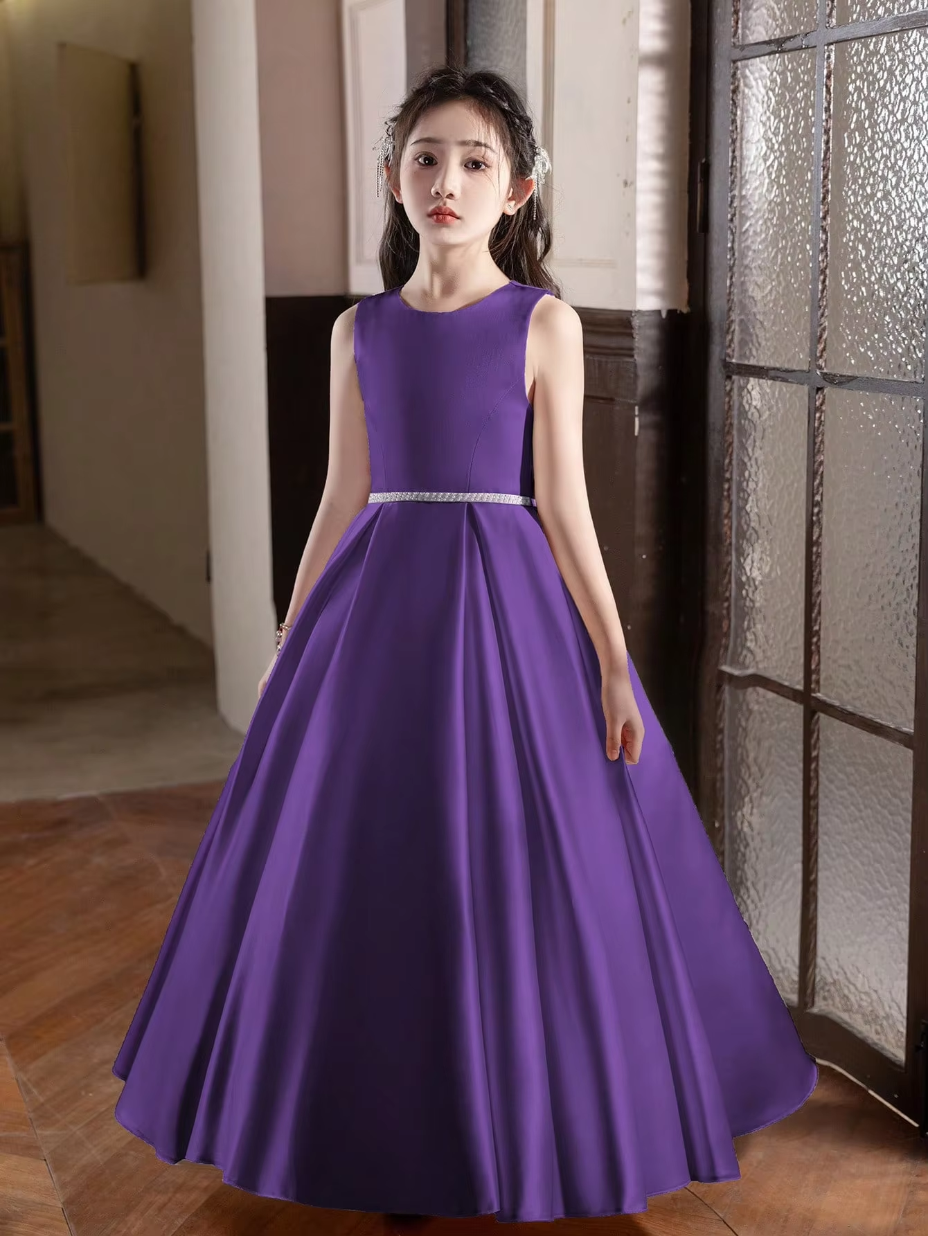 5168 Wholesale Satin Royal Blue Black Formal Evening Prom Year 6 Graduation Dresses for 11Y 12 Years Old Teen Girls