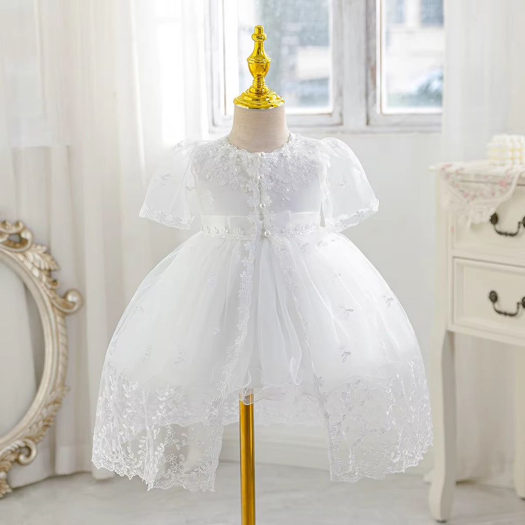 6156 Christening Dress for Baby Girl Baptism White Dresses for Infant Lace Embroidered Tulle Formal Wedding Newborn Baby Clothes