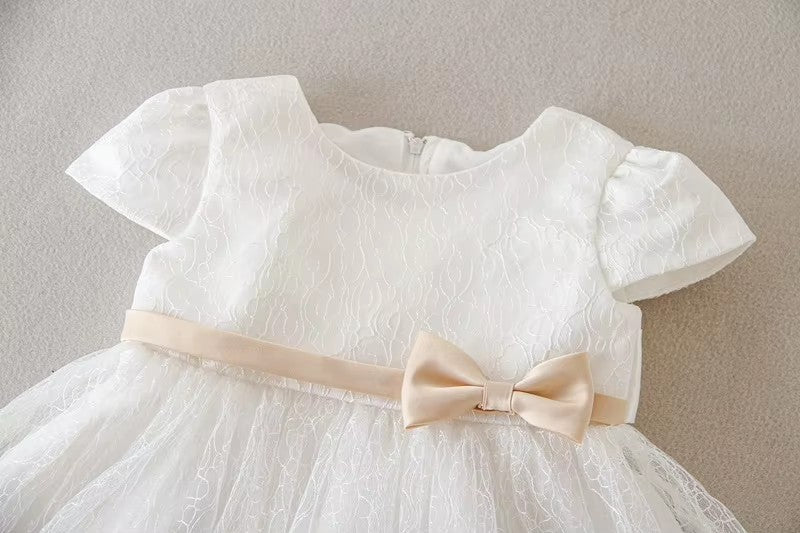 7520 Christening Flower Newborn Gown White Baby Infant Girl Baptism Dresses With Bow