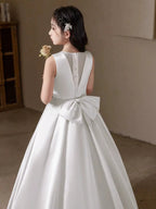 5168 Wholesale Satin White Princess Flower Girl Dress for 12 Years Old Kids Girls Wedding Graduation Party Black 14Y