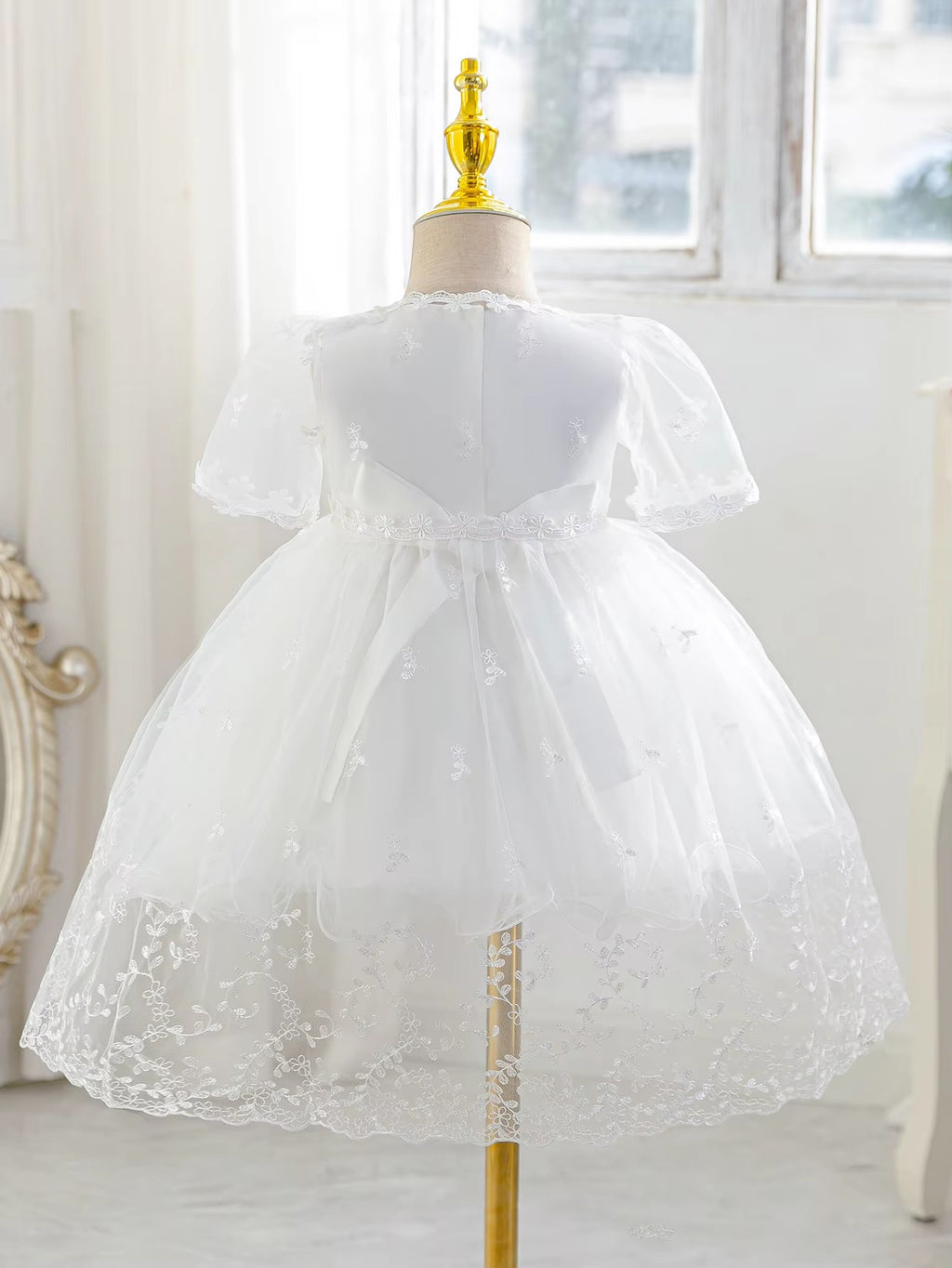6156 Christening Dress for Baby Girl Baptism White Dresses for Infant Lace Embroidered Tulle Formal Wedding Newborn Baby Clothes