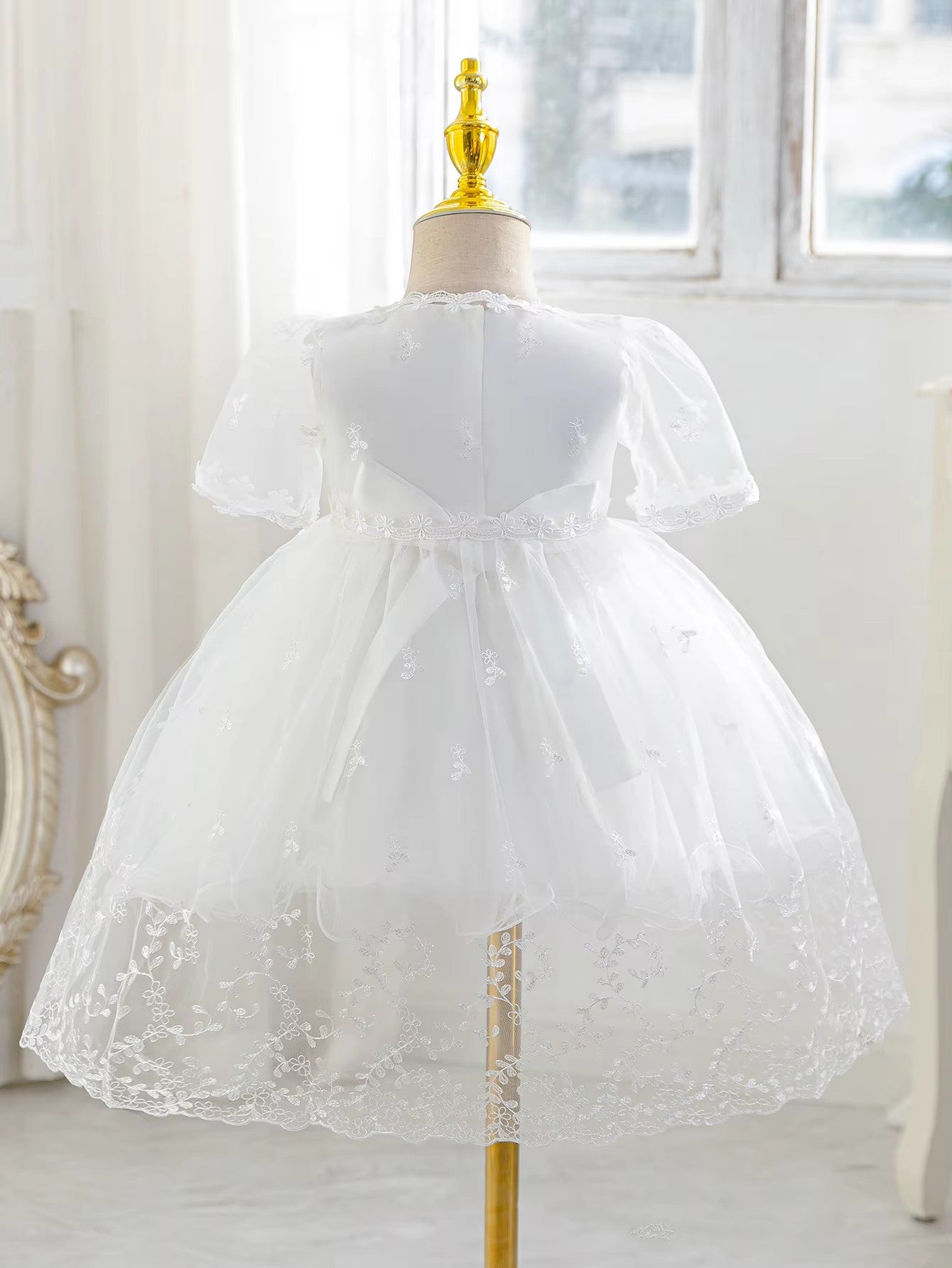 6156 Christening Dress for Baby Girl Baptism White Dresses for Infant Lace Embroidered Tulle Formal Wedding Newborn Baby Clothes