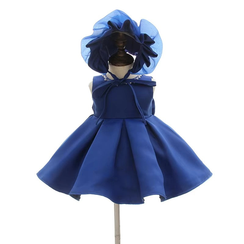 6153 Kids Clothing Luxury Baby Girl Birthday Party Dress 1Years Royal Blue Princess Style Western Summer Formal Satin Tutu Gown