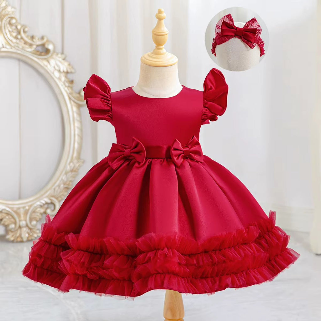 5200 Toddler Baby Girl Dresses Flower Design Sweet Party Baby Dress 0-12 Months Birthday Bow Wedding