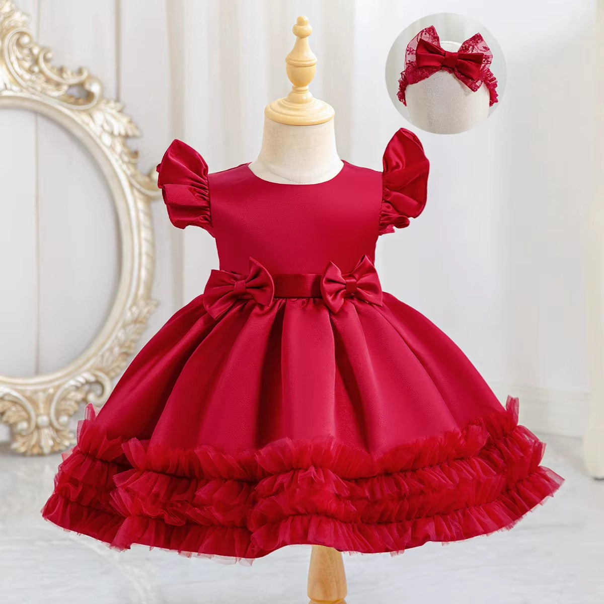 5200 Toddler Baby Girl Dresses Flower Design Sweet Party Baby Dress 0-12 Months Birthday Bow Wedding