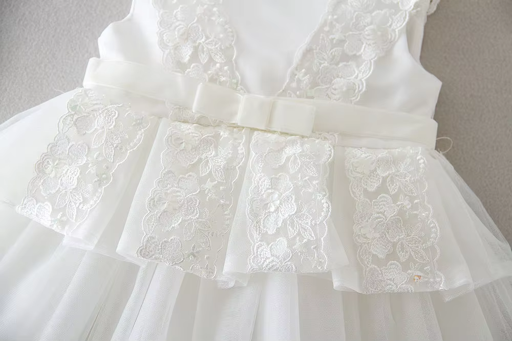 9912 Wholesale White Ruffle Baby Girl Frock Dress Designs for Newborn 0-3 Months First Birthday Christening Baptism Special Occasion