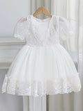5175 Little Girls Dresses White Elegant Princess Dress Embroidery Birthday Party Frocks Kids Wear Wholesale