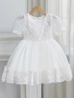 5175 Little Girls Dresses White Elegant Princess Dress Embroidery Birthday Party Frocks Kids Wear Wholesale