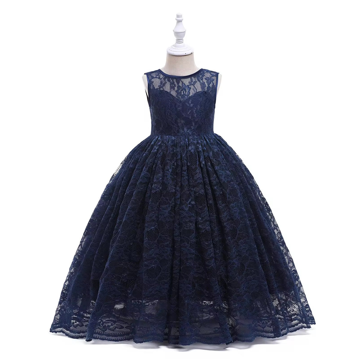 7568 Elegant Embroidered Evening Baby Blue Dress 4-5Y Handsmocked Floral Lace Wedding Bridesmaid Prom Custom Girl Party Princess Gown