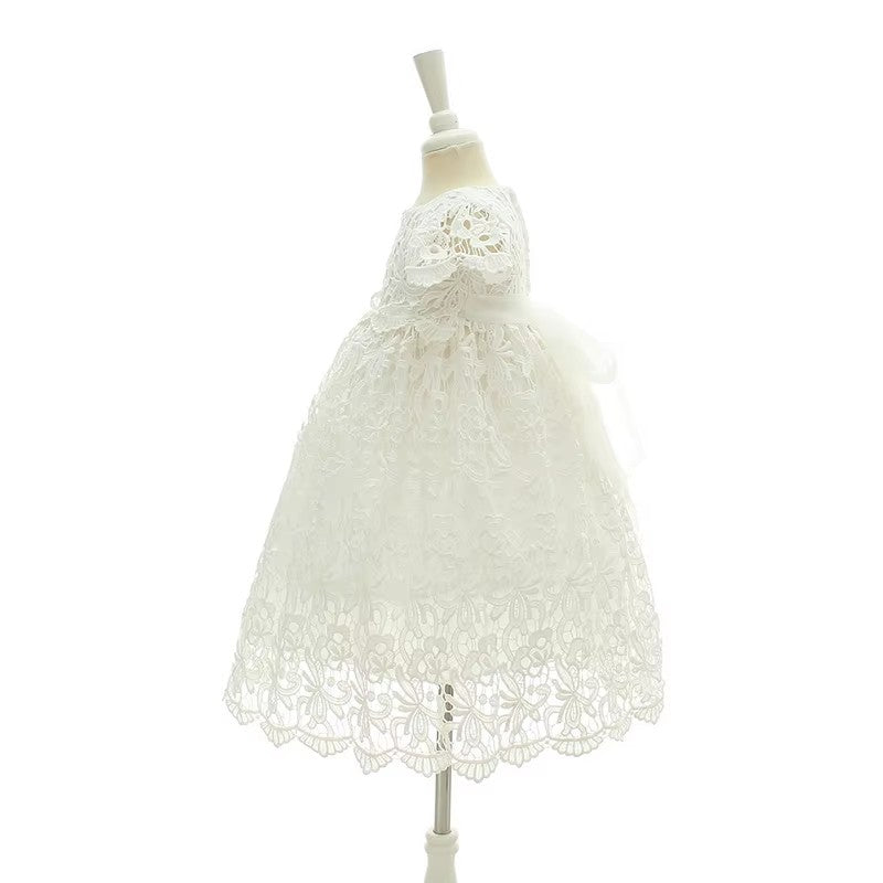 6110 Toddler Dress Clothing White Lace Short Sleeve Baptism Dress Princess Girl Christening Gown With Hat Baby Dresses
