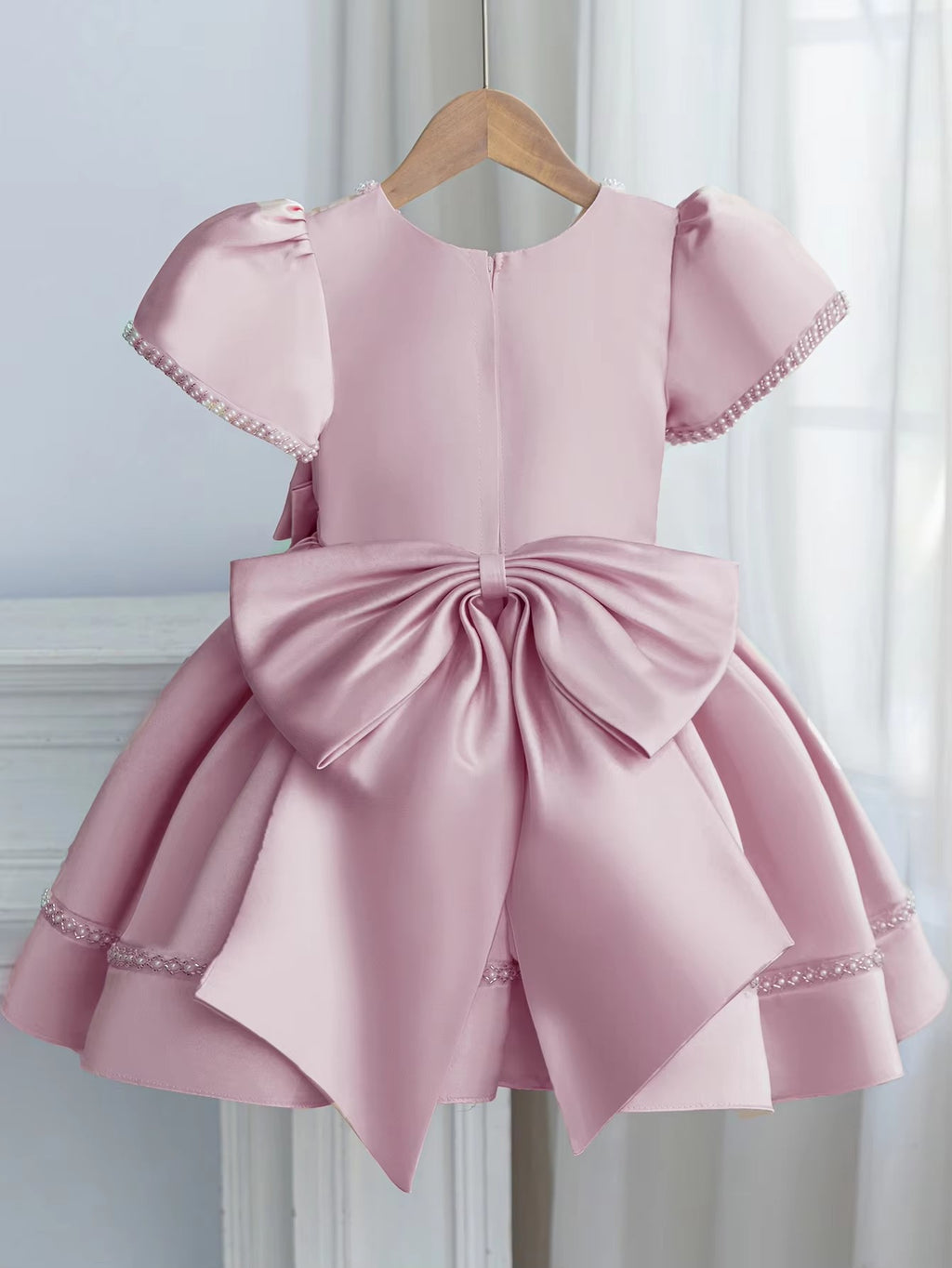 5180 Ball Gown for Kids Beaded Satin  Little Girls Party Dresses Birthday Flower Girls Dress Princess Boutique Clothes