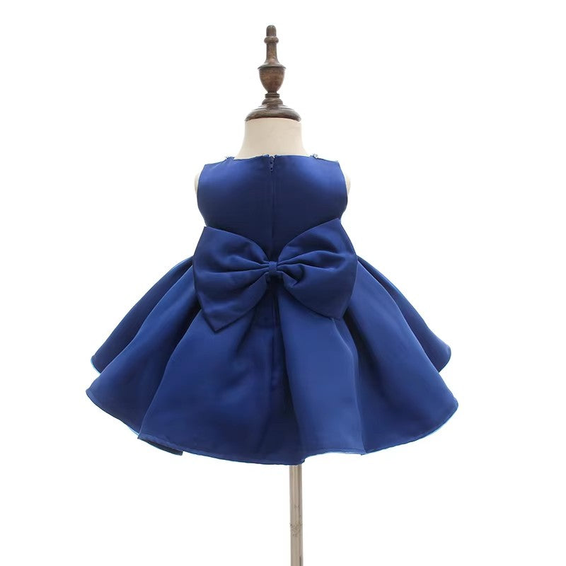 6153 Kids Clothing Luxury Baby Girl Birthday Party Dress 1Years Royal Blue Princess Style Western Summer Formal Satin Tutu Gown