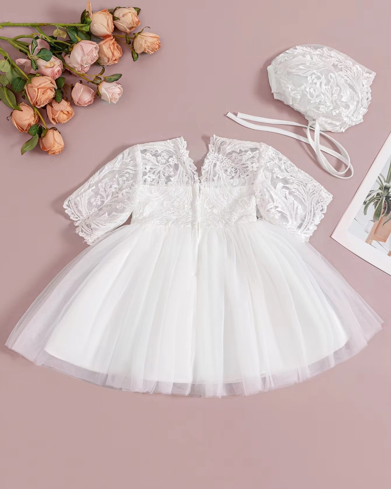 5171 Wholesale Baby Infant Girl Baptism Dresses Flower Newborn Gown White Lace Christening Dress for Baby Girl