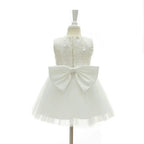 6109 High Quality Boutique Kids Toddler Lace Flower Party Dress Big Bow Baby Girl Dresses Princess White Girl Dress