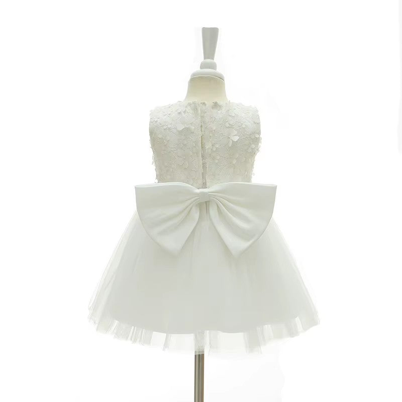 6109 High Quality Boutique Kids Toddler Lace Flower Party Dress Big Bow Baby Girl Dresses Princess White Girl Dress