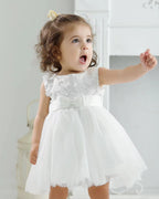 6109 High Quality Boutique Kids Toddler Lace Flower Party Dress Big Bow Baby Girl Dresses Princess White Girl Dress